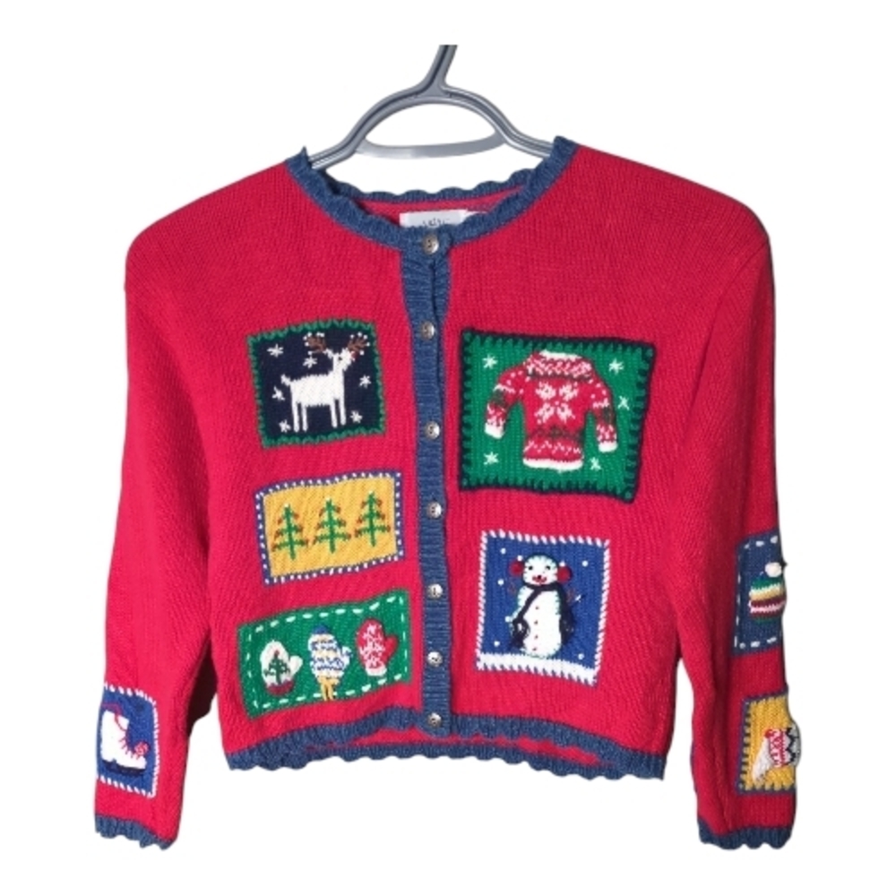 Hartstrings Vintage Christmas Knit Cardigan Festive Patches Embroidery Size 6X